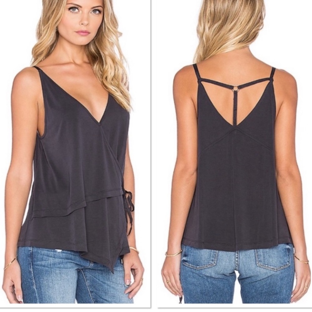 Free People Babetown Charcoal Gray Faux Wrap Cami tank top V Neck Crossover